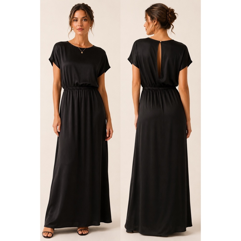 Catherine Catherine Malandrino Maxi Dress Women S Black Excellent Short Sleeve